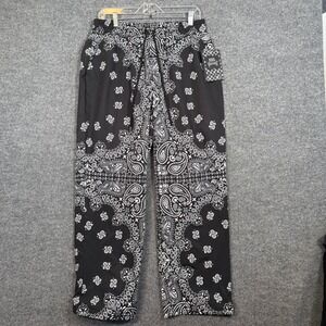 Rebel Vengeance Wind Pants Womens Large Black White Paisley Print Festival Goth